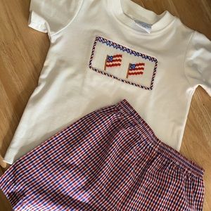 Boys 4th of a July Smocked top with short set